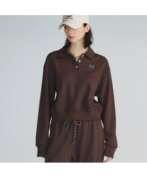 ポロネッククロップスウェットシャツ[ブラウン]