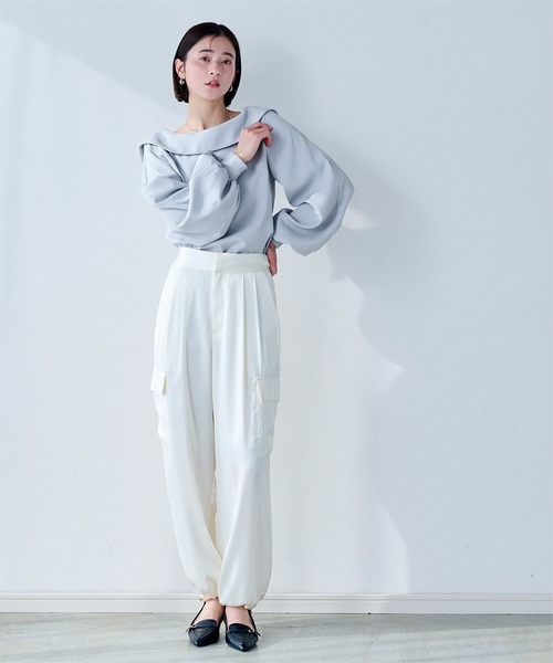 UR'S（ユアーズ）の「3wayワイド襟ブラウス（シャツ/ブラウス・レディース・ネイビー/ホワイト/ブルー・S/L/M）」の5枚目の写真