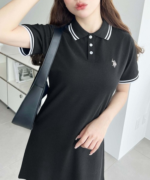 U.S. POLO ASSN.(ユーエスポロアッスン)の「moment+別注【U.S.POLO ASSN.】ワンポイント刺繍配色ライン半袖リブポロシャツワンピース(ワンピース・レディース・杢グレー/アイボリー/ブラック/ネイビー・M/L)」の6枚目の写真