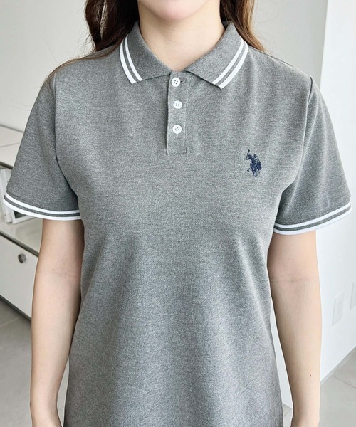 U.S. POLO ASSN.(ユーエスポロアッスン)の「moment+別注【U.S.POLO ASSN.】ワンポイント刺繍配色ライン半袖リブポロシャツワンピース(ワンピース・レディース・杢グレー/アイボリー/ブラック/ネイビー・M/L)」の15枚目の写真