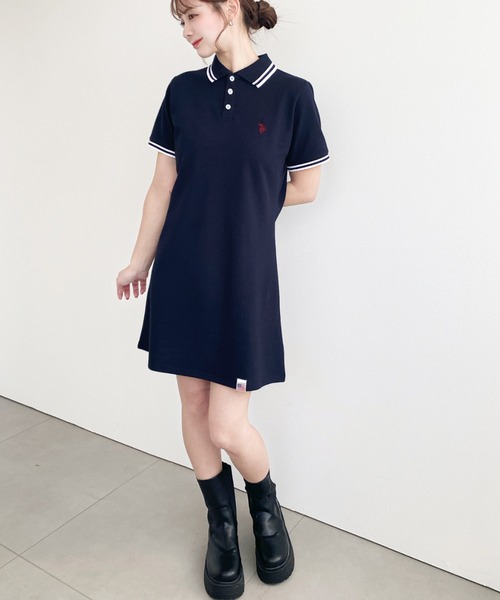 U.S. POLO ASSN.(ユーエスポロアッスン)の「moment+別注【U.S.POLO ASSN.】ワンポイント刺繍配色ライン半袖リブポロシャツワンピース(ワンピース・レディース・杢グレー/アイボリー/ブラック/ネイビー・M/L)」の17枚目の写真