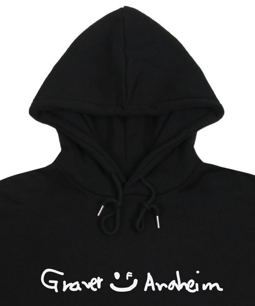 GRAVER（グレーバー）の「[ユニセックス]ドローイングロゴドローイングスマイルフードパーカー_ブラック（パーカー・レディース・ブラック・LARGE/X-LARGE/SMALL/MEDIUM）」の3枚目の写真