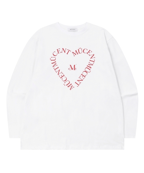 MUCENT(ムセント)の「ハートレタリングロングスリーブ(2カラー、男女共用)(Tシャツ/カットソー・レディース・ホワイト/ブラック・FREE)」の2枚目の写真