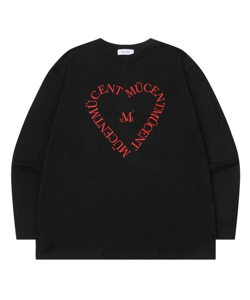 MUCENT(ムセント)の「ハートレタリングロングスリーブ(2カラー、男女共用)(Tシャツ/カットソー・レディース・ホワイト/ブラック・FREE)」の1枚目の写真