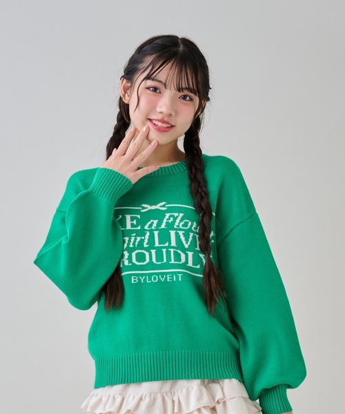 by LOVEiT（バイラビット）の「パネルロゴニット（ニット/セーター・キッズ・オフホワイト/レッド/グリーン・120cm/150cm/130cm/140cm/160cm）」の3枚目の写真