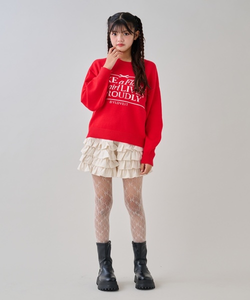 by LOVEiT（バイラビット）の「パネルロゴニット（ニット/セーター・キッズ・オフホワイト/レッド/グリーン・120cm/150cm/130cm/140cm/160cm）」の4枚目の写真