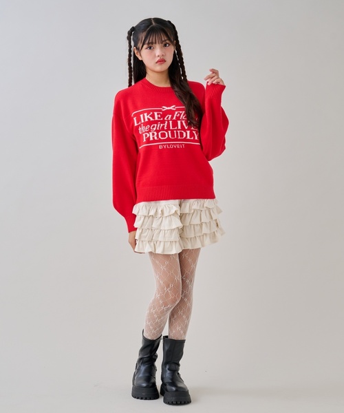 by LOVEiT（バイラビット）の「パネルロゴニット（ニット/セーター・キッズ・オフホワイト/レッド/グリーン・120cm/150cm/130cm/140cm/160cm）」の5枚目の写真