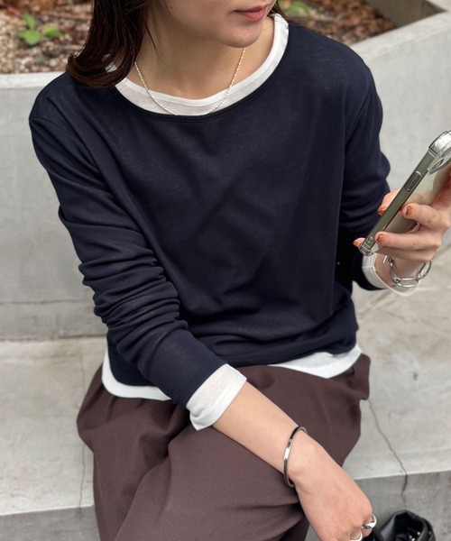 COLLAGE GALLARDAGALANTE（コラージュガリャルダガランテ）の「ベーシックシアーロンT/WEB限定カラー展開（Tシャツ/カットソー・レディース・ベージュ/ネイビー/イエロー/オフホワイト/ブルー/ブラック・FREE）」の4枚目の写真