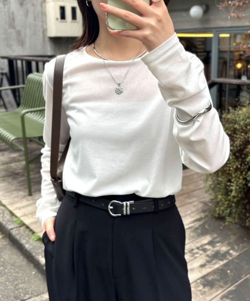 COLLAGE GALLARDAGALANTE（コラージュガリャルダガランテ）の「ベーシックシアーロンT/WEB限定カラー展開（Tシャツ/カットソー・レディース・ベージュ/ネイビー/イエロー/オフホワイト/ブルー/ブラック・FREE）」の2枚目の写真