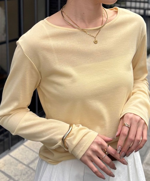 COLLAGE GALLARDAGALANTE（コラージュガリャルダガランテ）の「ベーシックシアーロンT/WEB限定カラー展開（Tシャツ/カットソー・レディース・ベージュ/ネイビー/イエロー/オフホワイト/ブルー/ブラック・FREE）」の6枚目の写真