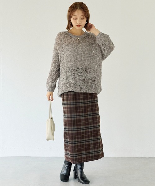 LAVEANGE(ラビアンジェ)の「起毛チェックナロースカート(スカート・レディース・ネイビー/ブラウン・F/LL/3L/4L)」の7枚目の写真