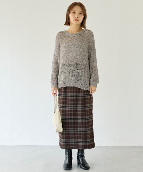 LAVEANGE(ラビアンジェ)の「起毛チェックナロースカート(スカート・レディース・ネイビー/ブラウン・F/LL/3L/4L)」の8枚目の写真