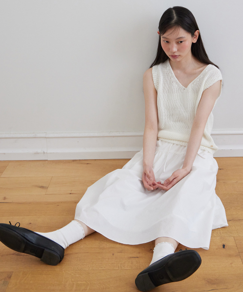 STEP AROUND(ステップアラウンド)の「Pleated banding wide skirt_WHITE(スカート・レディース・その他・MEDIUM)」の1枚目の写真
