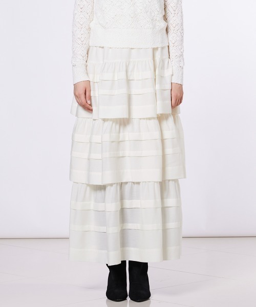 Sov.（ソブ）の「クレープシフォン ティアードスカート（スカート・レディース・ブラック/オフホワイト・38/36）」の2枚目の写真