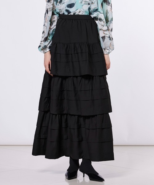 Sov.（ソブ）の「クレープシフォン ティアードスカート（スカート・レディース・ブラック/オフホワイト・38/36）」の4枚目の写真