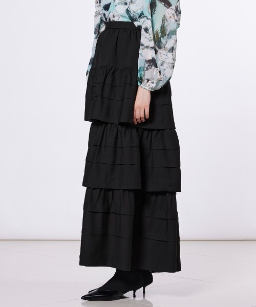 Sov.（ソブ）の「クレープシフォン ティアードスカート（スカート・レディース・ブラック/オフホワイト・38/36）」の5枚目の写真