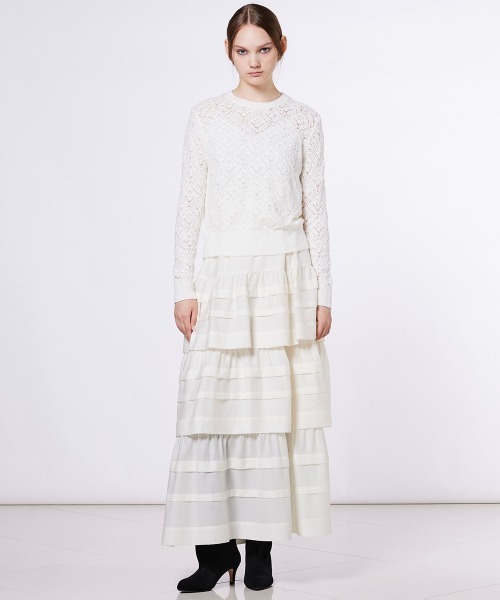 Sov.（ソブ）の「クレープシフォン ティアードスカート（スカート・レディース・ブラック/オフホワイト・38/36）」の14枚目の写真