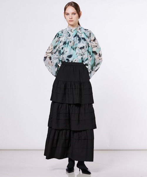 Sov.（ソブ）の「クレープシフォン ティアードスカート（スカート・レディース・ブラック/オフホワイト・38/36）」の15枚目の写真