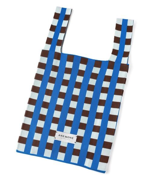 ANEMONE（アネモネ）の「チェック柄ニットバッグ（トートバッグ・レディース・ピンク/ブルー/オレンジ/ミント/ラベンダー・FREE）」の6枚目の写真