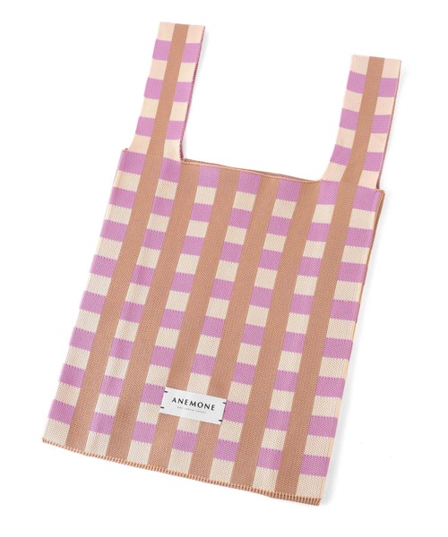 ANEMONE（アネモネ）の「チェック柄ニットバッグ（トートバッグ・レディース・ピンク/ブルー/オレンジ/ミント/ラベンダー・FREE）」の8枚目の写真