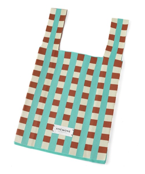 ANEMONE（アネモネ）の「チェック柄ニットバッグ（トートバッグ・レディース・ピンク/ブルー/オレンジ/ミント/ラベンダー・FREE）」の9枚目の写真