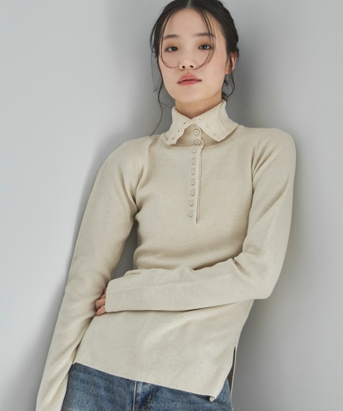 feepur（フェピュール）の「【ハンドウォッシャブル】ハーフボタンハイネックニット（ニット/セーター・レディース・グレー/ブラック/アイボリー・MEDIUM）」の3枚目の写真