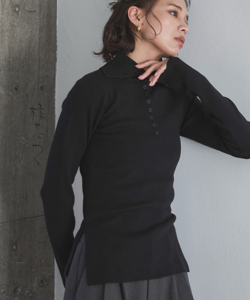 feepur（フェピュール）の「【ハンドウォッシャブル】ハーフボタンハイネックニット（ニット/セーター・レディース・グレー/ブラック/アイボリー・MEDIUM）」の2枚目の写真