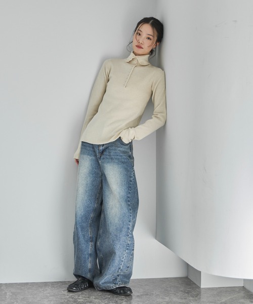 feepur（フェピュール）の「【ハンドウォッシャブル】ハーフボタンハイネックニット（ニット/セーター・レディース・グレー/ブラック/アイボリー・MEDIUM）」の11枚目の写真