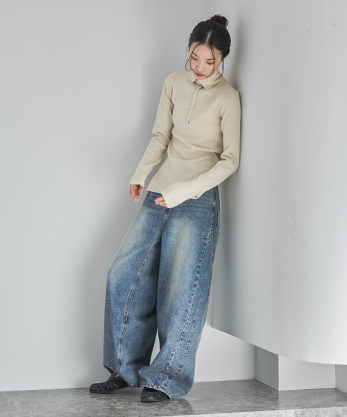 feepur（フェピュール）の「【ハンドウォッシャブル】ハーフボタンハイネックニット（ニット/セーター・レディース・グレー/ブラック/アイボリー・MEDIUM）」の12枚目の写真