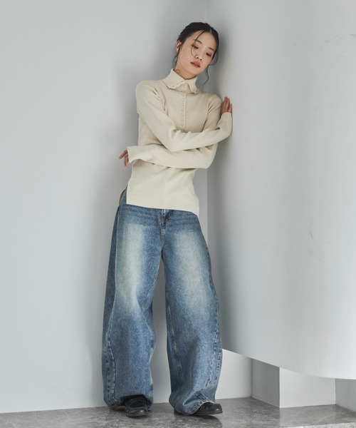 feepur（フェピュール）の「【ハンドウォッシャブル】ハーフボタンハイネックニット（ニット/セーター・レディース・グレー/ブラック/アイボリー・MEDIUM）」の13枚目の写真