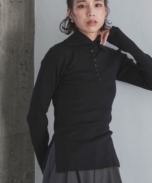 feepur（フェピュール）の「【ハンドウォッシャブル】ハーフボタンハイネックニット（ニット/セーター・レディース・グレー/ブラック/アイボリー・MEDIUM）」の7枚目の写真