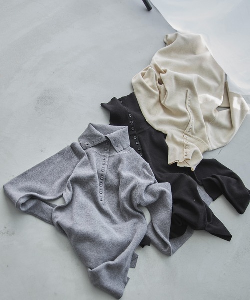 feepur（フェピュール）の「【ハンドウォッシャブル】ハーフボタンハイネックニット（ニット/セーター・レディース・グレー/ブラック/アイボリー・MEDIUM）」の19枚目の写真