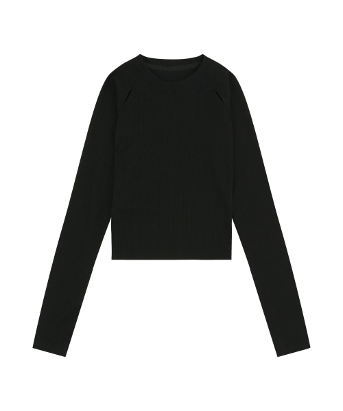 EASY NO EASY(イージーノーイージー)の「リブドクロップロングスリーブ-ブラック(Tシャツ/カットソー・レディース・ブラック・FREE)」の2枚目の写真