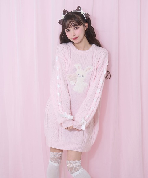 Honey Cinnamon(ハニーシナモン)の「ハニーアップリケニットワンピース(チュニック・レディース・ピンク/サックスブルー/ブラック・FREE)」の3枚目の写真
