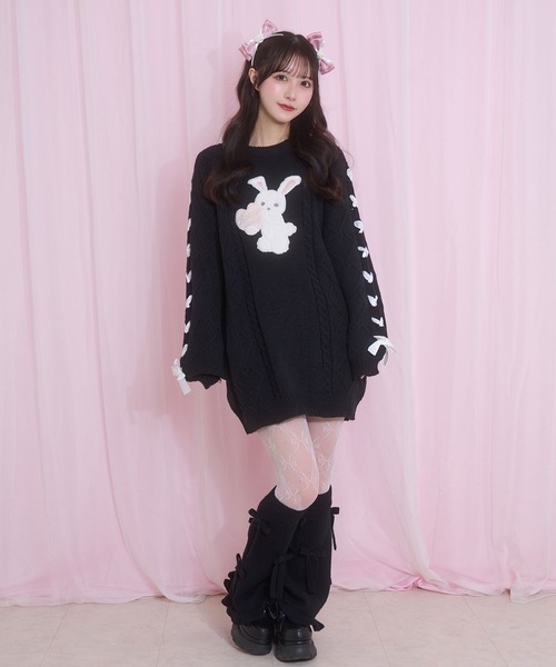 Honey Cinnamon(ハニーシナモン)の「ハニーアップリケニットワンピース(チュニック・レディース・ピンク/サックスブルー/ブラック・FREE)」の4枚目の写真