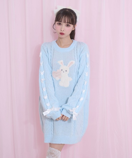 Honey Cinnamon(ハニーシナモン)の「ハニーアップリケニットワンピース(チュニック・レディース・ピンク/サックスブルー/ブラック・FREE)」の5枚目の写真