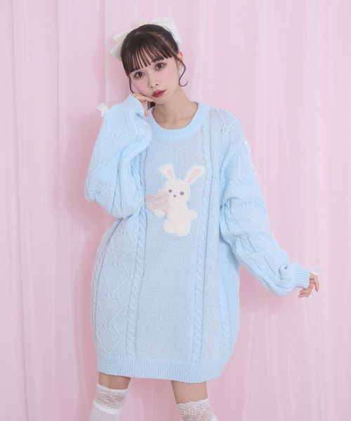 Honey Cinnamon(ハニーシナモン)の「ハニーアップリケニットワンピース(チュニック・レディース・ピンク/サックスブルー/ブラック・FREE)」の6枚目の写真