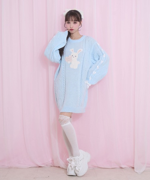Honey Cinnamon(ハニーシナモン)の「ハニーアップリケニットワンピース(チュニック・レディース・ピンク/サックスブルー/ブラック・FREE)」の8枚目の写真
