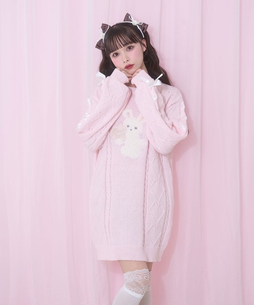 Honey Cinnamon(ハニーシナモン)の「ハニーアップリケニットワンピース(チュニック・レディース・ピンク/サックスブルー/ブラック・FREE)」の9枚目の写真