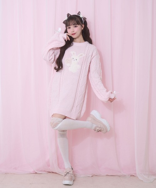 Honey Cinnamon(ハニーシナモン)の「ハニーアップリケニットワンピース(チュニック・レディース・ピンク/サックスブルー/ブラック・FREE)」の12枚目の写真