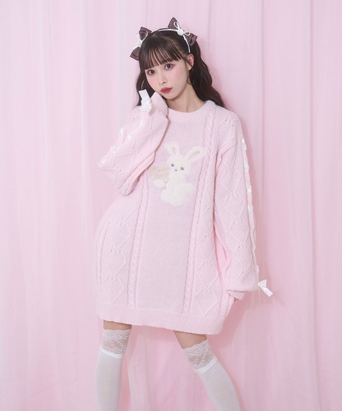 Honey Cinnamon(ハニーシナモン)の「ハニーアップリケニットワンピース(チュニック・レディース・ピンク/サックスブルー/ブラック・FREE)」の10枚目の写真