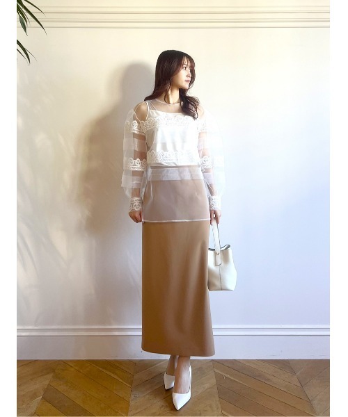 LOULOU WILLOUGHBY(ルルウィルビー)の「【LOULOU WILLOUGHBY】ダブルクロスタイトスカート(スカート・レディース・アイボリー/キャメル/ブラック・1/2)」の4枚目の写真