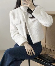 ボア ノーカラージャケット ホワイト　新品未使用タグ付き ノーカラージャケット（ホワイト/白色系・ボア）ファッション通販