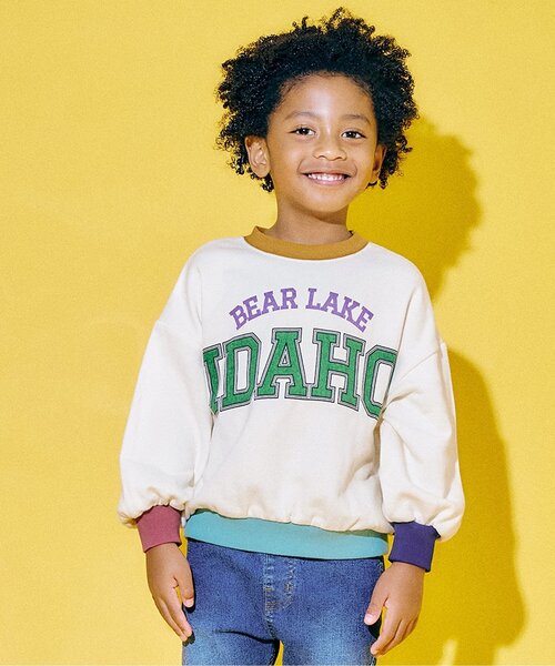 F.O.KIDS（エフオーキッズ）の「配色カレッジトレーナー_ジュニア対応（スウェット・キッズ・オフホワイト/レッド/グリーン/チャコール・140/130/120/110/100/90/80）」の2枚目の写真