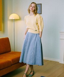 GREEN BUTTER（グリーンバター）の「Classic Flare Denim Skirt (Light Blue)（スカート）」