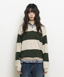 EUGGEN（ユジェン）の「エッセンシャルストライプニット_オートミール&グリーン（ニット/セーター）」