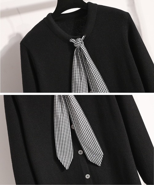 AMAJI(アマジ)の「チェックボウタイニットワンピース(ワンピース・レディース・グレー/ブラック・LARGE/X-LARGE/MEDIUM)」の4枚目の写真