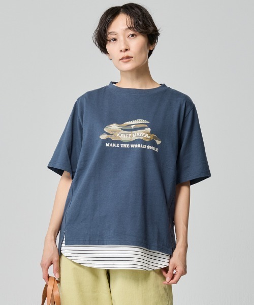 KRIFF MAYER Lady's Collection（クリフメイヤーレディースコレクション）の「【綿100％】柄ロゴ半袖Tシャツ（Tシャツ/カットソー・レディース・カラフル/レッド/ネイビー/チャコール/オフホワイト・LARGE/MEDIUM）」の2枚目の写真