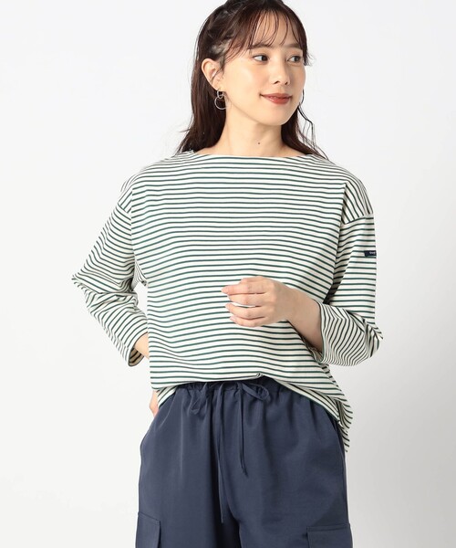 Grand PARK（グランドパーク）の「日本製　デラヴェ 天竺ボーダーカットソー（その他トップス・レディース・ブラック/グリーン/レッド・M/S）」の2枚目の写真