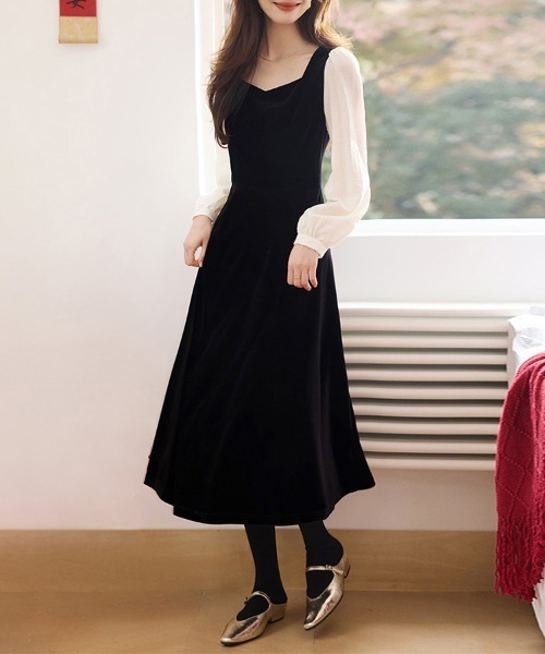 セール】異素材切替ロングワンピース（ワンピース）｜ONEP STAR